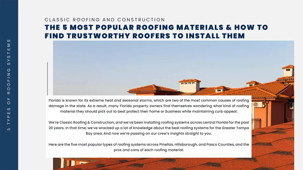Cover image of the Popular Roofing Materials in Florida E-book