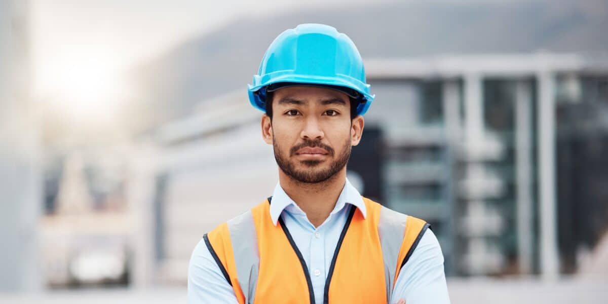 Portrait,,Construction,Worker,And,Man,With,Arms,Crossed,With,Solar
