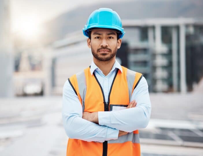Portrait,,Construction,Worker,And,Man,With,Arms,Crossed,With,Solar